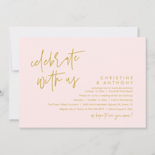 Modern Minimalist Wedding Reception Dinner 招待状 (正面)