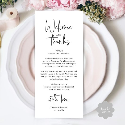 Modern Minimalist Wedding Reception Thank You Card プログラム