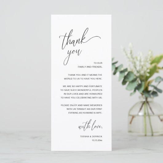 Modern Minimalist Wedding Reception Thank You Card プログラム (スタンド正面)
