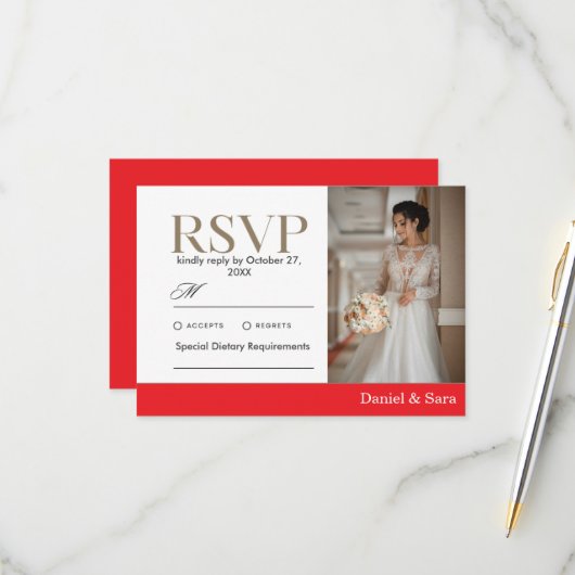 Modern Minimalist Wedding RSVP Card with Photo (正面/裏面インサイチュ)