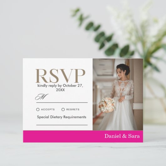 Modern Minimalist Wedding RSVP Card with Photo (スタンド正面)
