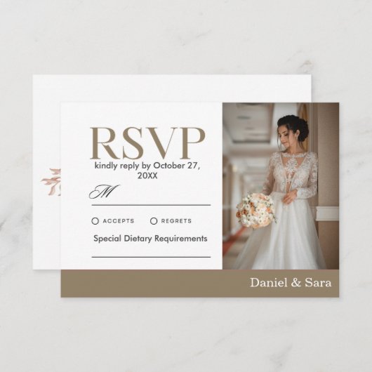 Modern Minimalist Wedding RSVP Card with Photo (正面/裏面)