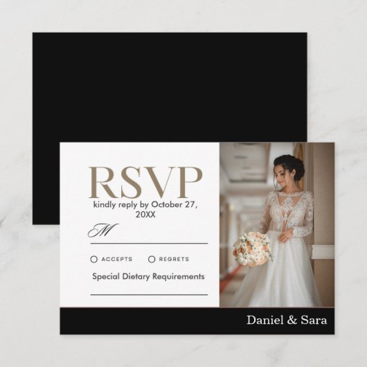 Modern Minimalist Wedding RSVP Card with Photo (正面/裏面)