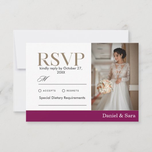 Modern Minimalist Wedding RSVP Card with Photo (正面)