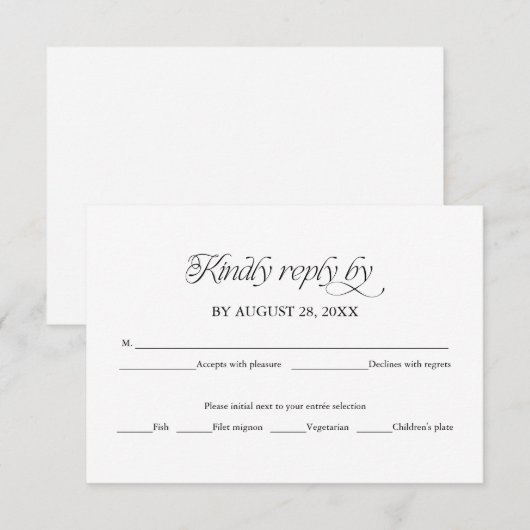 Modern Minimalist Wedding RSVP Elegant Reply Card (正面/裏面)