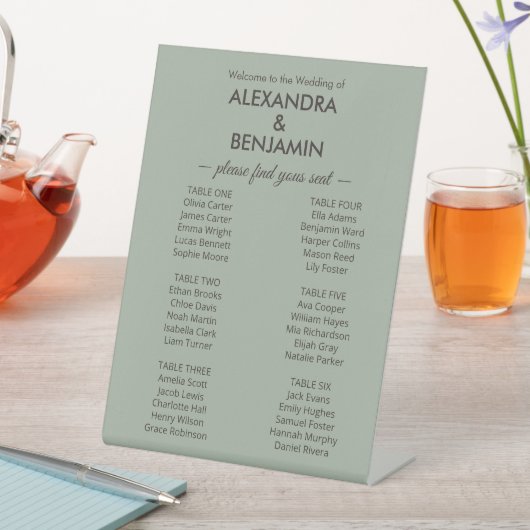 Modern Minimalist Wedding | Sage Green seating 台座サイン (インサイチュ)