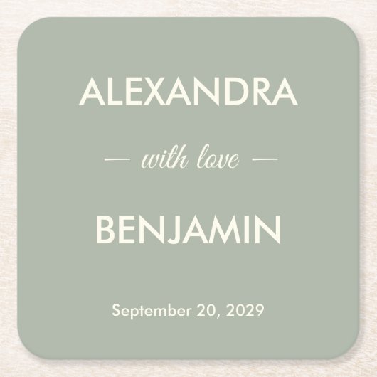 Modern Minimalist Wedding | Sage Green Timeless  スクエアペーパーコースター (正面)