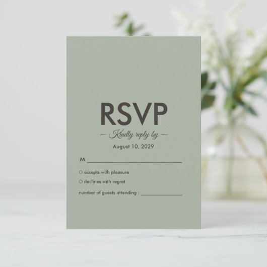Modern Minimalist Wedding | Sage Green Timeless 出欠カード (スタンド正面)