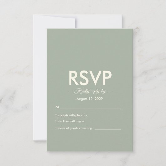 Modern Minimalist Wedding | Sage Green Timeless 出欠カード (正面)