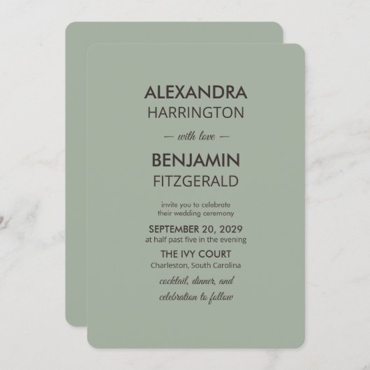 Modern Minimalist Wedding | Sage Green Timeless 招待状 (正面/裏面)