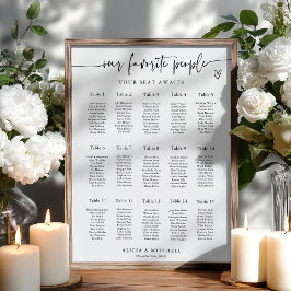 Modern Minimalist Wedding Seating Chart 15 Tables ポスター