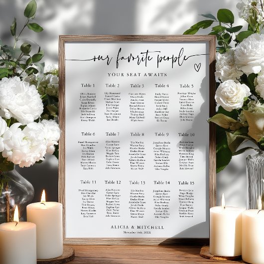 Modern Minimalist Wedding Seating Chart 15 Tables ポスター