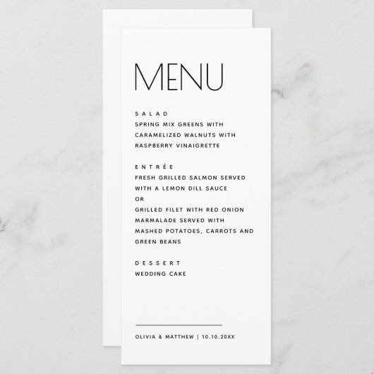 Modern Minimalist Wedding. Simple Clean Typography メニュー (正面/裏面)
