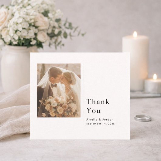 Modern Minimalist Wedding Thank You Card With Note サンキューカード