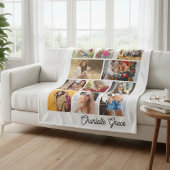 Modern Minimalist White 10 Photo Collage With Name フリースブランケット