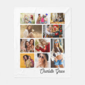 Modern Minimalist White 10 Photo Collage With Name フリースブランケット (正面)