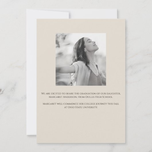 Modern Minimalist White and Brown Photo Graduation 案内状 (裏面)