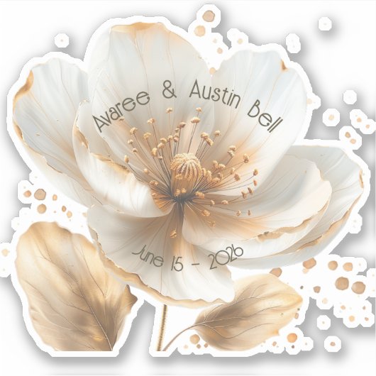 Modern Minimalist White and Gold Wedding Sticker シール (正面)