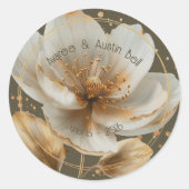 Modern Minimalist White and Gold Wedding Sticker ラウンドシール (正面)