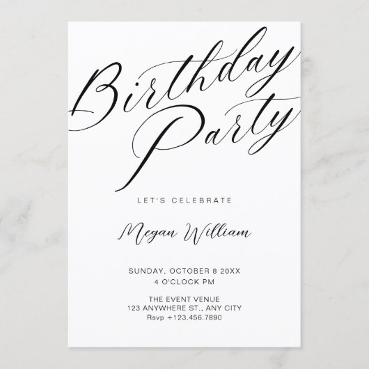Modern minimalist white birthday 招待状 (正面)