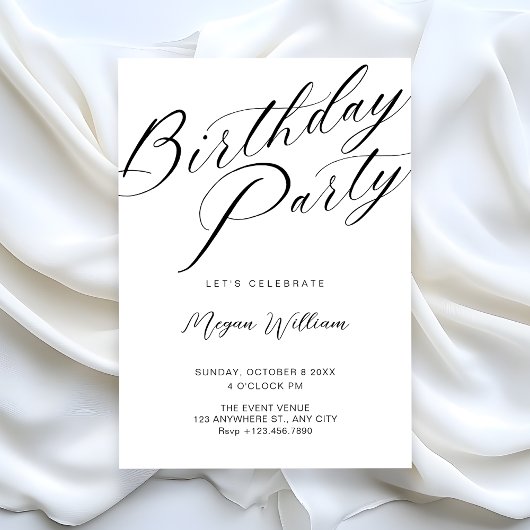 Modern minimalist white birthday 招待状