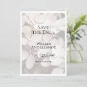 Modern Minimalist White Floral Save The Date Card セーブザデート (スタンド正面)