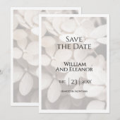 Modern Minimalist White Floral Save The Date Card セーブザデート (正面/裏面)
