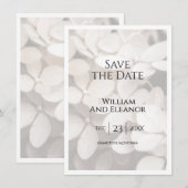 Modern Minimalist White Floral Save The Date Card セーブザデート (正面/裏面)