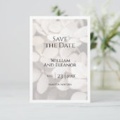 Modern Minimalist White Floral Save The Date Card セーブザデート (スタンド正面)