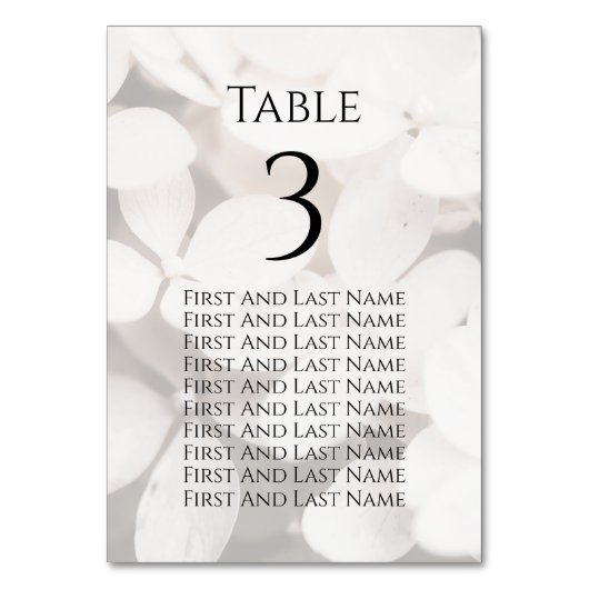 Modern Minimalist White Floral Seating Chart Card テーブルナンバー (正面)