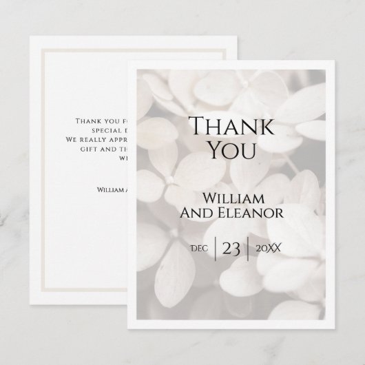 Modern Minimalist White Floral Thank You Card (正面/裏面)