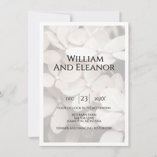 Modern Minimalist White Floral Wedding Invitation 招待状 (正面)