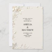 Modern Minimalist White Floral Wedding Invitation 招待状 (正面)