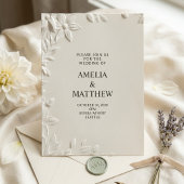 Modern Minimalist White Floral Wedding Invitation 招待状