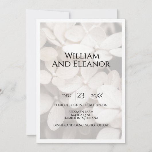 Modern Minimalist White Floral Wedding Invitation 招待状 (正面)