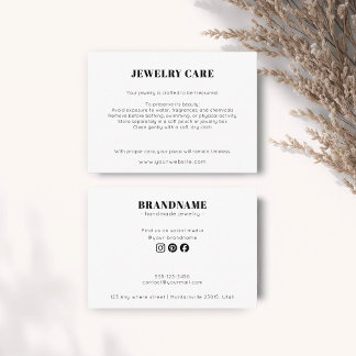 Modern Minimalist White Jewelry Care Insert Card エンクロージャーカード
