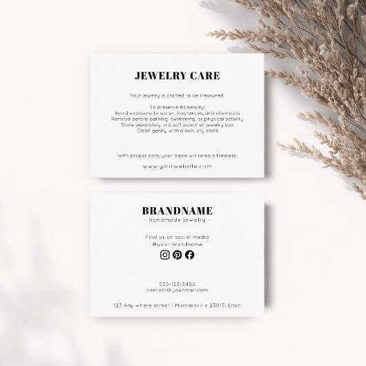 Modern Minimalist White Jewelry Care Insert Card エンクロージャーカード
