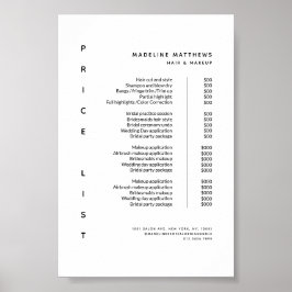 Modern Minimalist White Salon Price List Menu ポスター