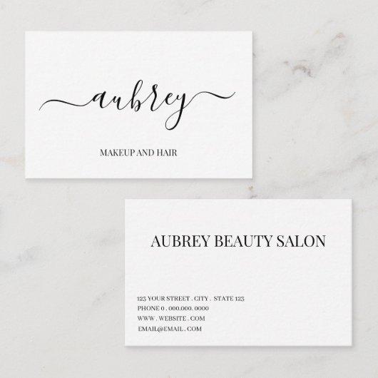 Modern minimalist white script  Black 名刺 (正面/裏面)