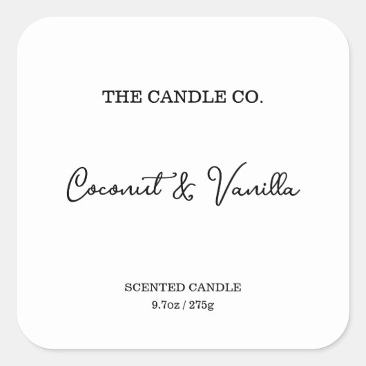 Modern Minimalist White Script Candle Label  スクエアシール (正面)