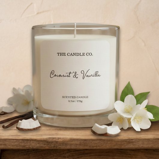 Modern Minimalist White Script Candle Label スクエアシール