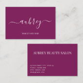 Modern minimalist white script  Purple  名刺 (正面/裏面)