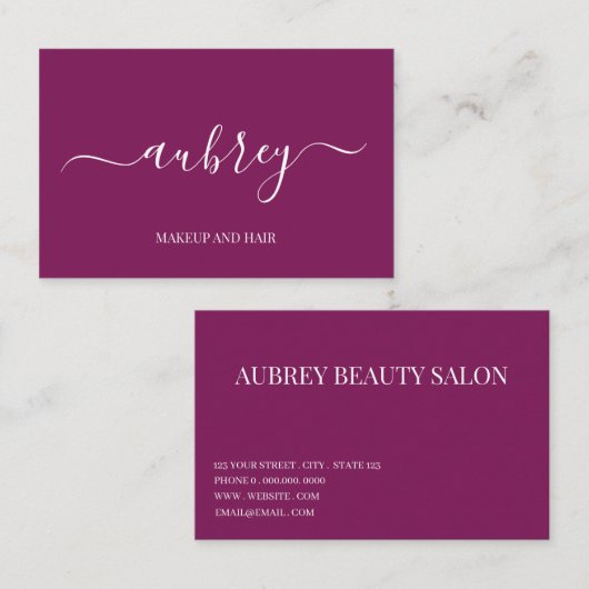 Modern minimalist white script  Purple  名刺 (正面/裏面)