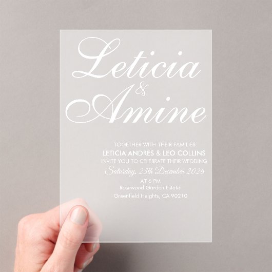 Modern Minimalist White Typographic Wedding アクリル招待状 (インサイチュ (ポータブル))