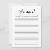 Modern Minimalist Who am i Bridal shower Game card (正面)