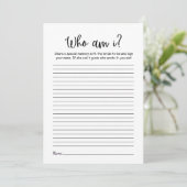 Modern Minimalist Who am i Bridal shower Game card (スタンド正面)
