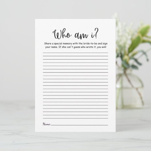 Modern Minimalist Who am i Bridal shower Game card (スタンド正面)