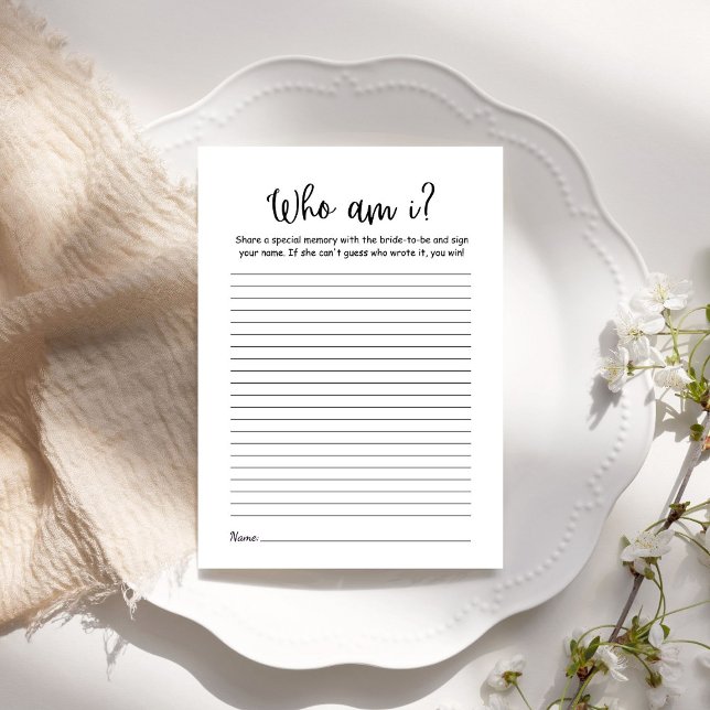 Modern Minimalist Who am i Bridal shower Game card (クリエイターアップロード済み)