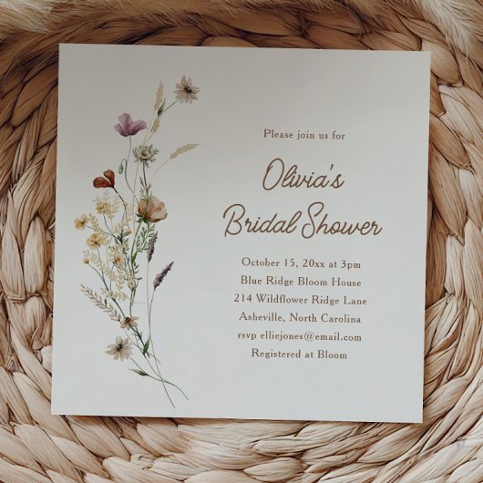 Modern Minimalist Wildflower Boho Bridal Shower 招待状