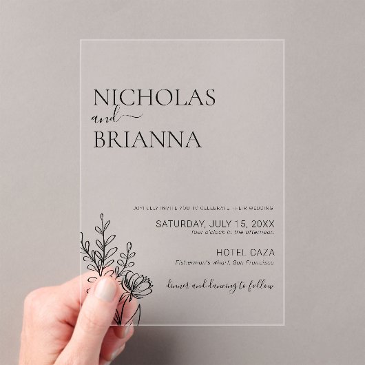 Modern Minimalist Wildflower Simple Wedding アクリル招待状 (インサイチュ (ポータブル))